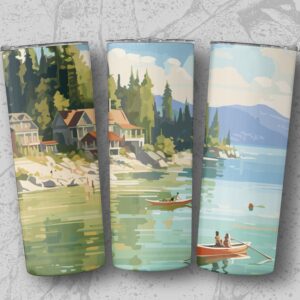 Scenic Lakeside Illustration Fantasy Artwork Tumblers
