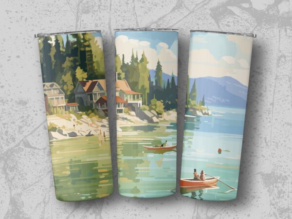 Scenic Lakeside Illustration Fantasy Artwork Tumblers