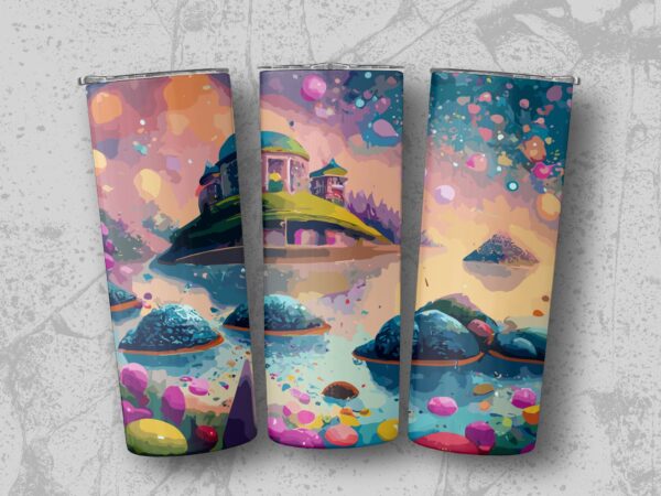 Fantasy Landscape Floating Island Design Tumblers