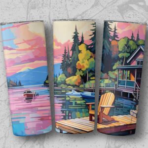 Beautiful Sunset Scene on Lakeside Chair Tumblers