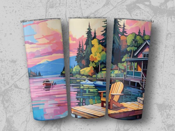 Beautiful Sunset Scene on Lakeside Chair Tumblers
