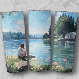 Serene Lakefront Scene with Cozy Cabins Tumblers